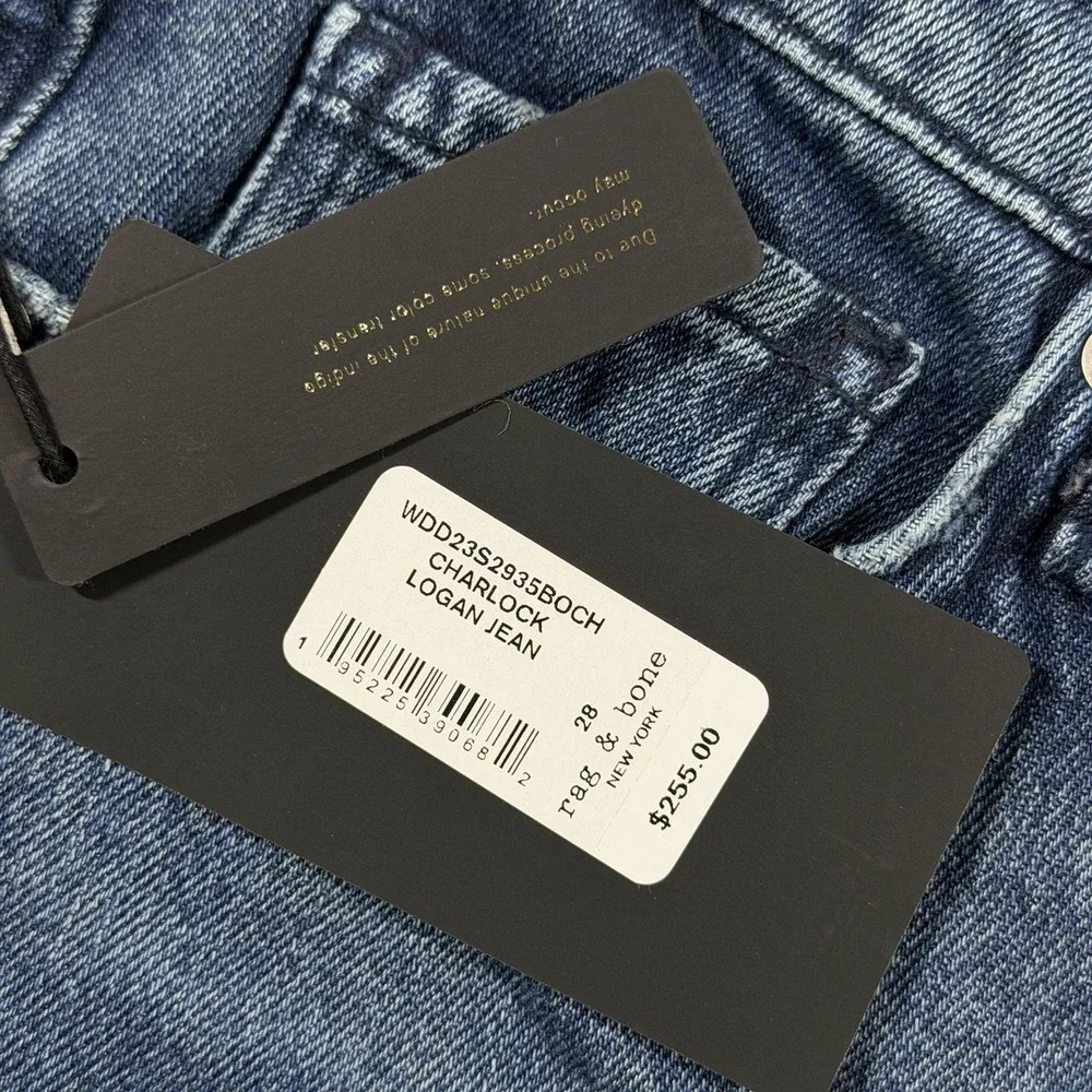 Rag & Bone Women's Size 28 Logan Mid Rise Wide‎ Leg Denim Jeans in Charlock